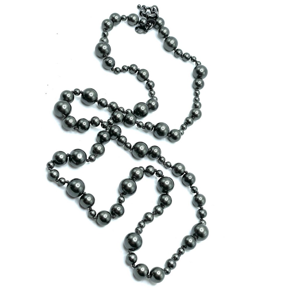 J Crew Charcoal Dark Gray Faux Pearl Heavy Station Necklace 33”